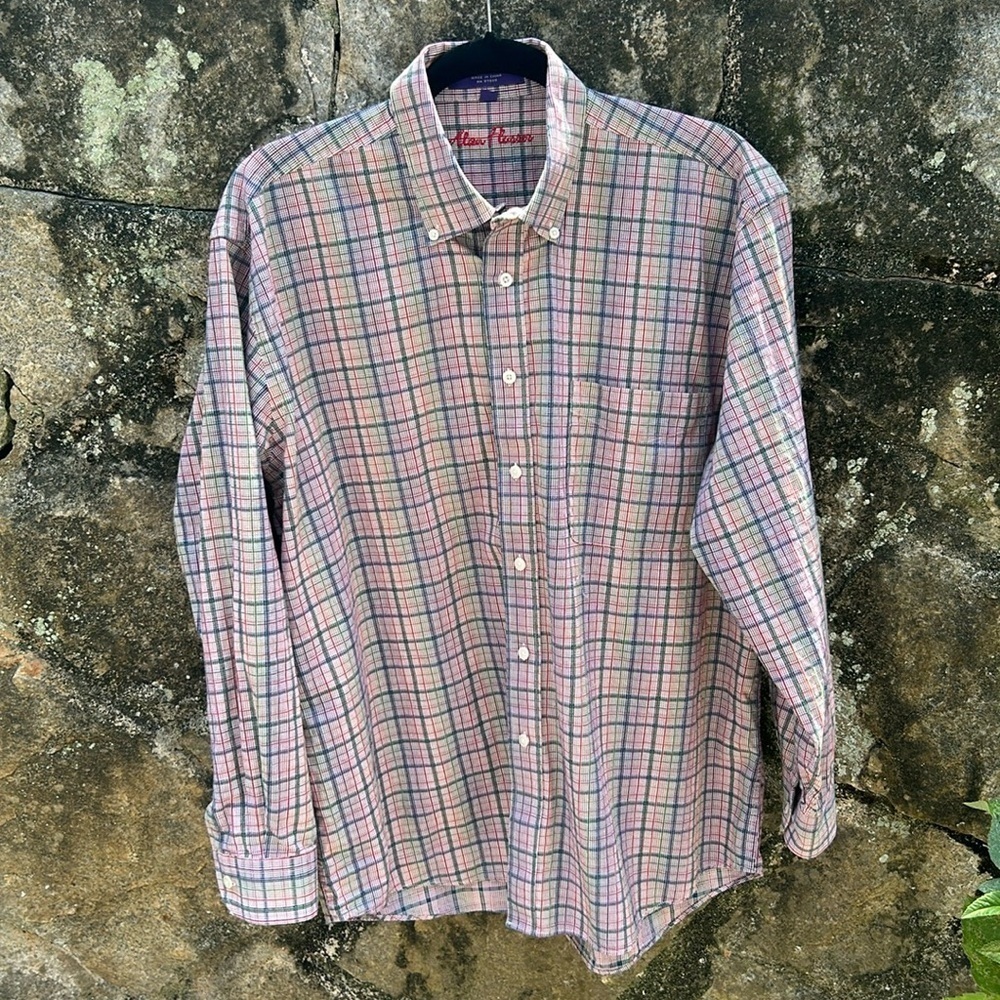 Alan Flusser Men’s Multicolor Plaid Button Up Long Sleeve Dress Shirt Size Large - Picture 3 of 10
